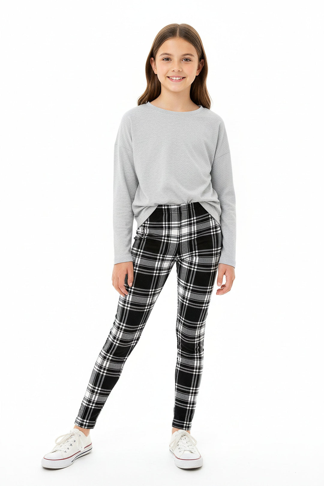 Buttery Smooth White Plaid Kids Leggings