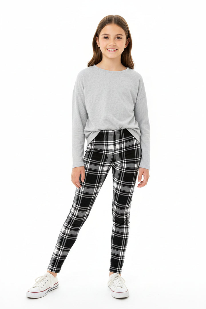 Buttery Smooth White Plaid Kids Leggings
