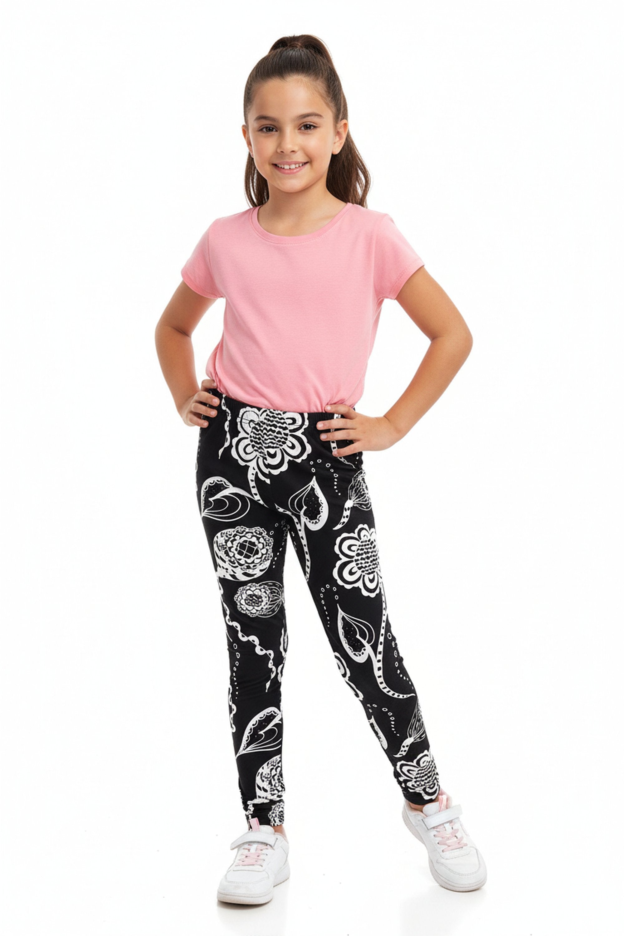 Buttery Smooth Black and White Elegant Floral Kids Leggings